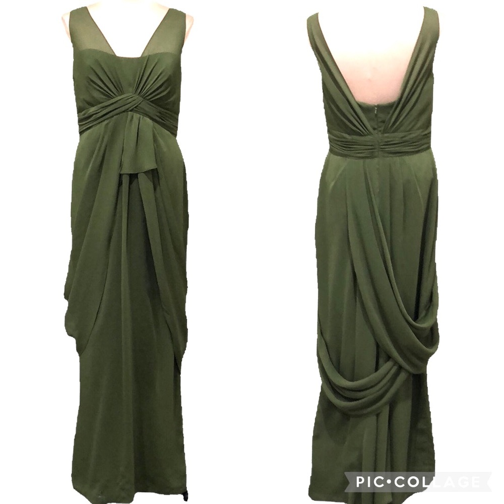 Vera Wang White Label Olive Green Draped Grecian Formal Gown Dress Size 8